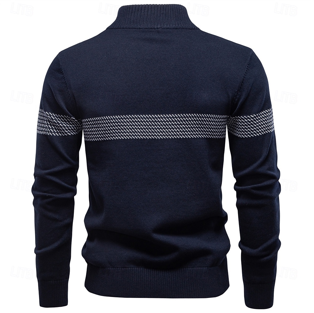 Homens Pulôver Tricotar Tops regulares Half Zip Listas Tecido Colarinho Clerical Legal Pulôver Escola Férias Roupa Primavera Outono Preto Azul Marinho Escuro S M L de 2026 por $53.99 –P21