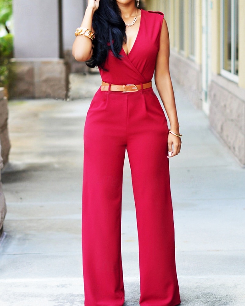 Mujer Normal Mono Ropa de calle Color sólido Sin Mangas Escote en Pico Bolsillo Calle Diario Ajuste regular Negro Blanco Rojo Otoño 2026 - $23.99 –P10