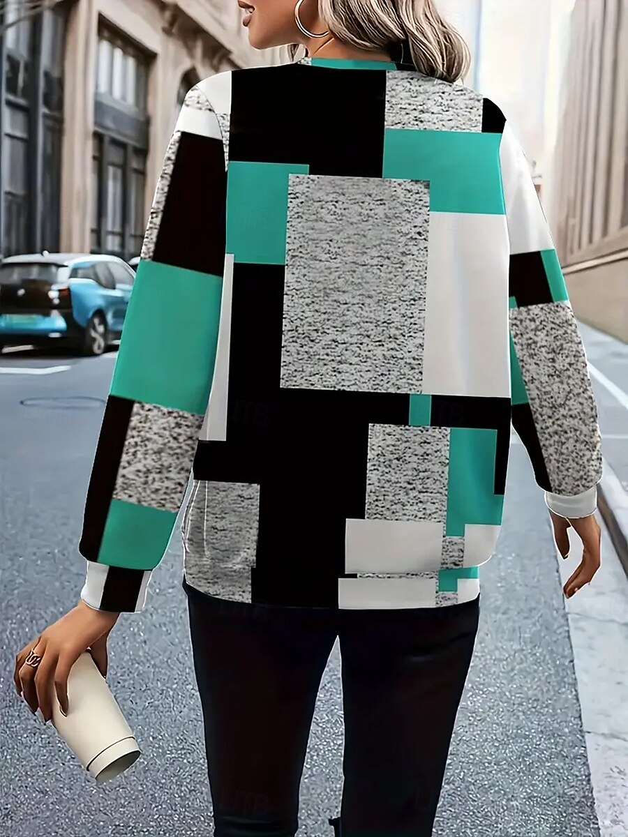 Damen Pullover Sweatshirt Sweatshirts mit Reißverschluss Grafik Geometrisch Farbblock Mode Lässig Langarm Rundhalsausschnitt Normale Oberteile Straße Alltagskleidung Reißverschluss Druck Rote Blau 2025 - $27.99 –P2