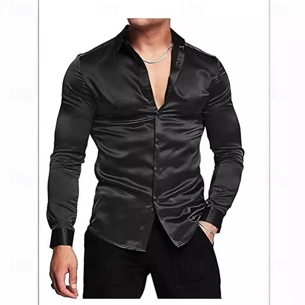 Per uomo Camicia Come la seta Camicia in raso Camicia elegante Camicia casual Camicia con Bottoni Semplice Matrimonio Doccia Nero Bianco Rosso Blu reale Manica Lunga Bavero Primavera & Autunno Tutte del 2025 a $23.99 –P4