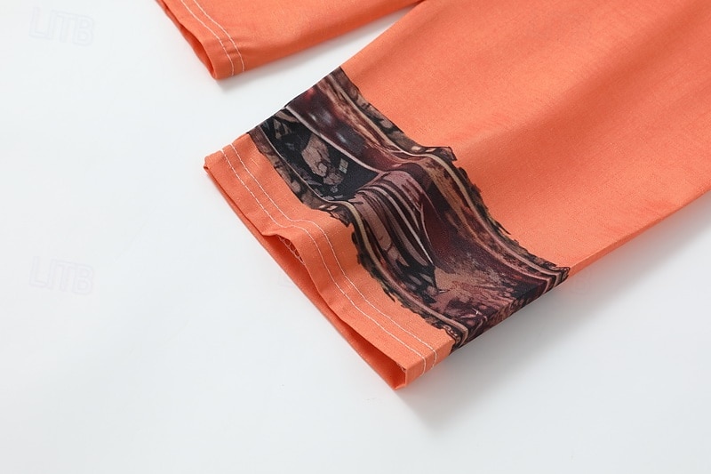 Dame Boho skjorte Bluse Blomsternål i krystall Moderne Bohem Langermet V-hals Vanlige topper Ferie Ut på byen Trykt mønster Svart Rød Oransje Mørkegrå Aprikos Sommer 2025 - $24.99 –P7
