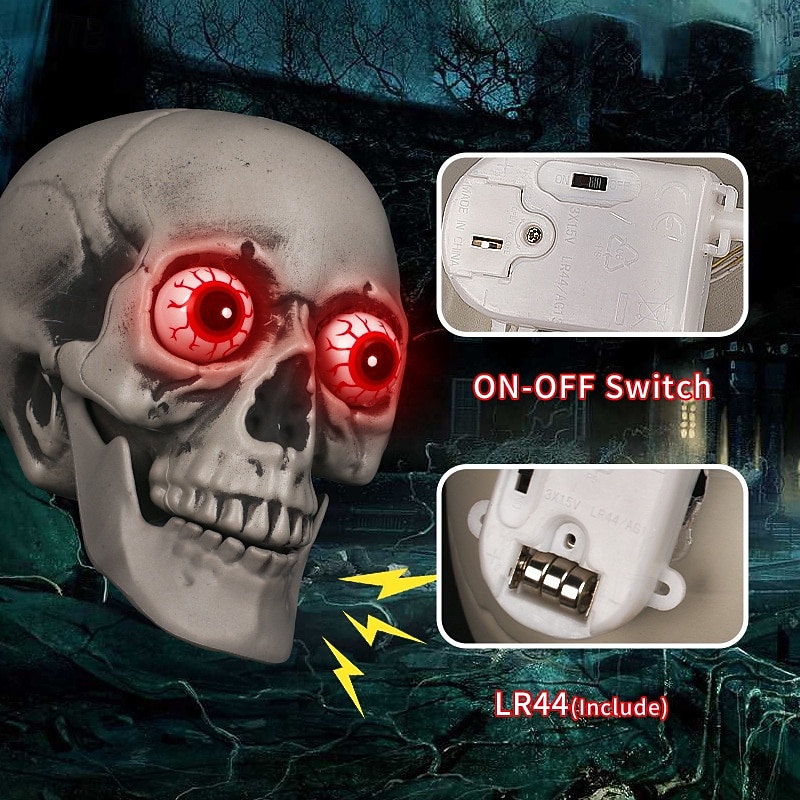 Mluvící lebky na Halloween - rozsvícená halloweenská dekorace s červenými očima a lebkami, sváteční halloweenské dekorace s červenými očima na párty 2025 - $24.99 –P11