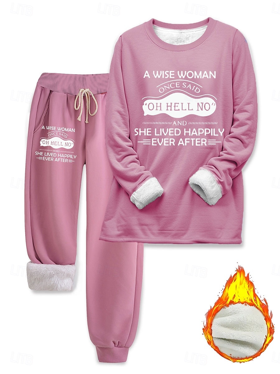 Femmes Élégant Chaud Mode Ensembles deux pièces Survêtement Ensembles de Pantalons manche longue Manche Évêque Col ras du cou Graphique Lettre Imprimé Extérieur Vacances Quotidien Noir Rose Claire de 2025 ? $41.99 –P1