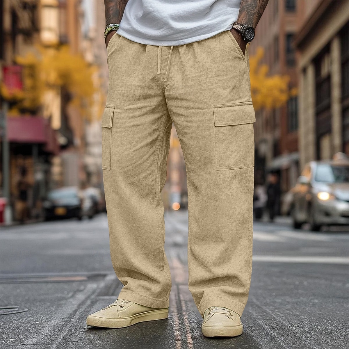 Per uomo Pantaloni di Lino Pantaloni Pantaloni Larghi Coulisse Elastico in vita Gamba Dritta Semplice Comodità Traspirante Lunghezza intera All'aperto Casuale Quotidiano Vacanza Moda Nero Bianco del 2025 a $30.99 –P3