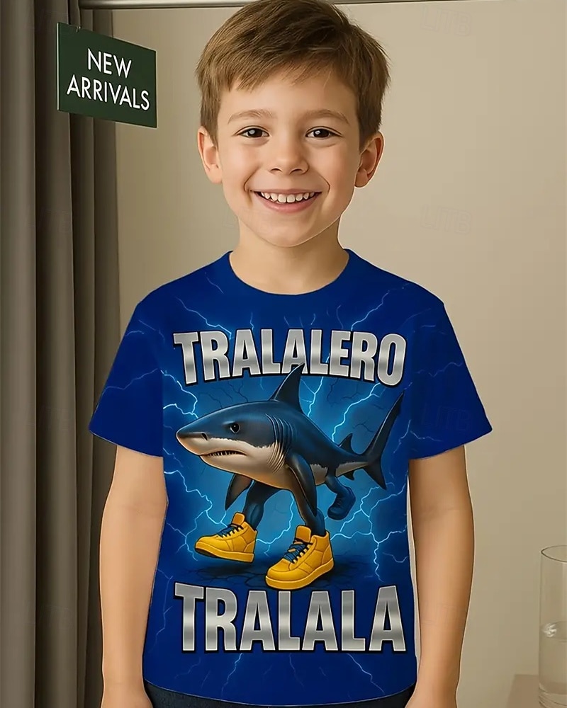 T-shirt graphique pour garçon Tralalero Tralala Shark - T-shirt d'été décontracté violet vif avec requin imprimé en 3D &Baskets design respirant col rond manches courtes haut pour un usage quotidien de 2025 ? $11.99 –P1