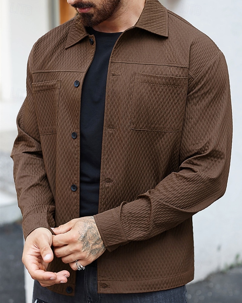 Herren Leichte Jacke Freizeitjacke Urlaub Täglich Atmungsaktiv Jacquard Tasche Frühling Herbst Einfach Mode Klassisch Revers Regulär Dunkelgrün Braun Jacken 2026 - $33.99 –P1