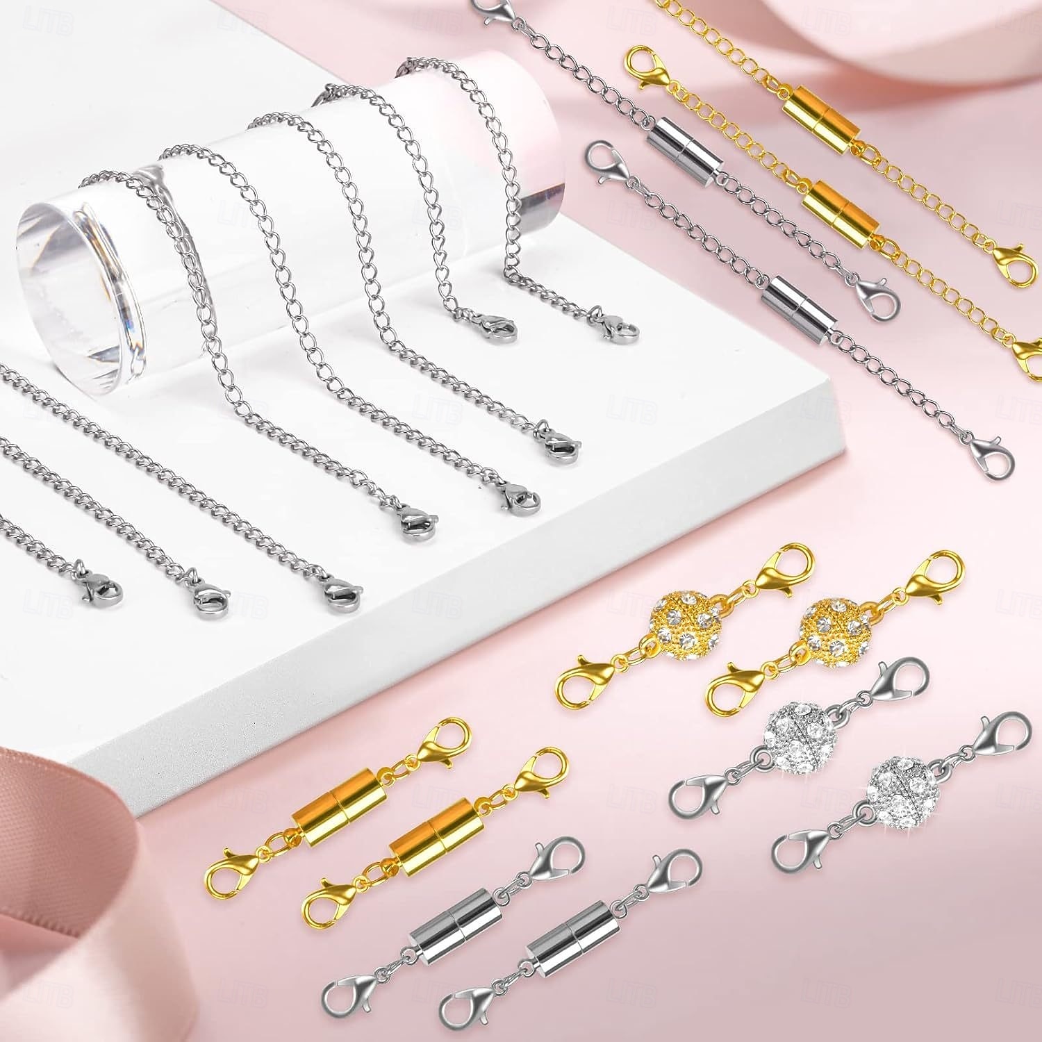 22 fermoirs magnétiques pour bijoux et rallonges de collier, tailles et styles assortis, dorés &rallonges de chaîne magnétiques argentées pour colliers et bracelets DIY de 2026 ? $21.99 –P3