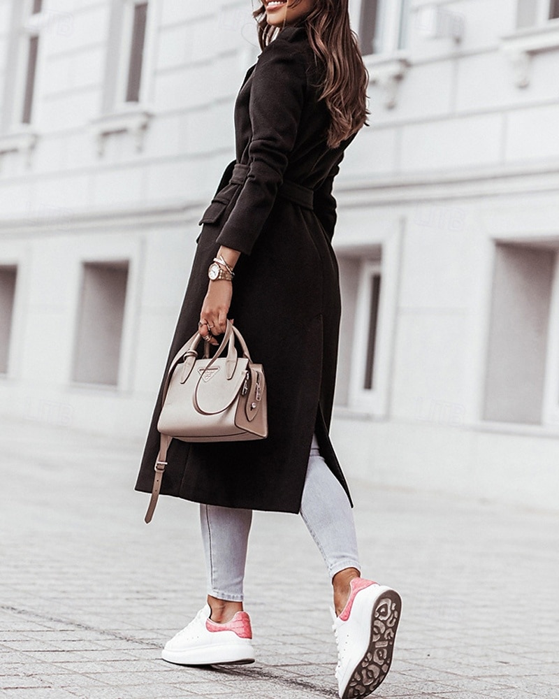 Femmes Manteau Trench Chaud Confortable Avec Poches Mode Moderne Occasionnel Uni Sortir Week-end Simple Boutonnage Long Col Rabattu Coupe régulière manche longue Vêtements d'extérieur Noir Blanche de 2025 ? $33.99 –P3