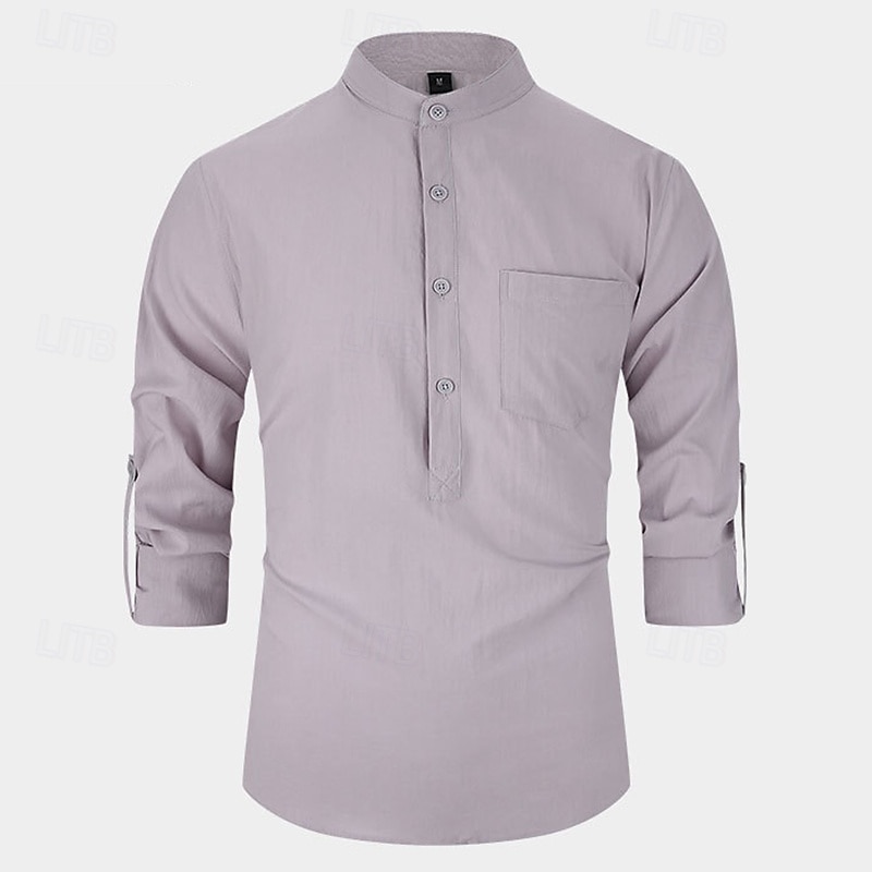 Per uomo Camicia Camicia con colletto alla coreana Camicia popover Camicia casual Nero Bianco Giallo Rosso Blu marino Manica Lunga Semplice Henley Quotidiano Uscire Tasca Frontale Abbigliamento del 2025 a $23.99 –P8
