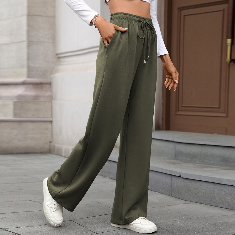Femmes Slacks Droit Streetwear Occasionnel Longueur complète Naturel Uni Avec Poches Conception à cordon élastique Doux Fête Tenue quotidienne Week-end Rouge bordeaux Jacinthe Noir Vert Véronèse de 2025 ? $20.99 –P10