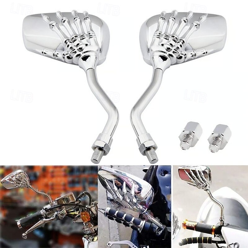 coppia di specchietti retrovisori laterali a forma di teschio, accessori per moto, design Ghost Claw, specchietti retrovisori modificati riflettenti per scooter elettrici Harley, parti di guida eleganti del 2025 a $13.49 –P8