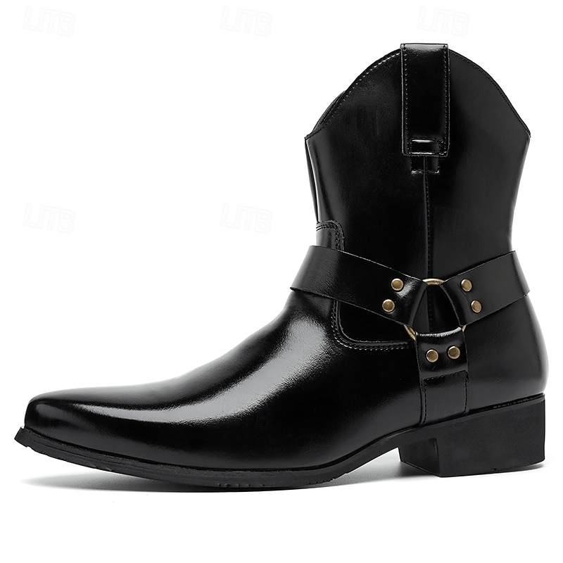 Bottines en cuir marron pour hommes avec fermeture éclair latérale et sangle à boucle, bottes habillées élégantes pour les affaires, les soirées et les occasions formelles de 2025 ? $54.99 –P9