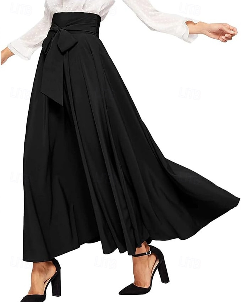 Damen Strumpfhosen Rock A-Linie Mode Lässig Maxi Hohe Taille Röcke Einfach Schleife Urlaub Straße Schwarz Khaki Frühling Polyester 2025 - $17.99 –P7
