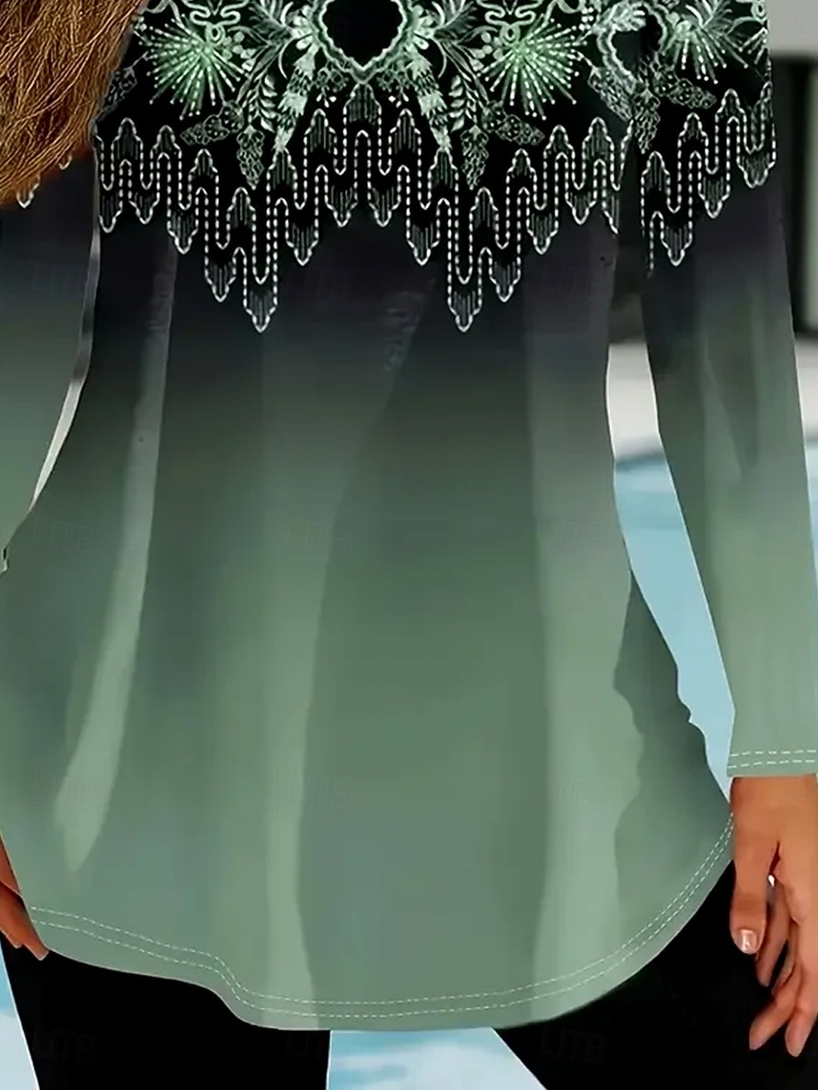 Dámské Tričko Květinový Grafika Geometrický Elegantní Vinobraní Módní Dlouhý rukáv Tričkový Kulatý Běžné topy Denní Víkend Tisk Šalvějová zeleň Jaro Podzim Zima 2025 - $22.99 –P3