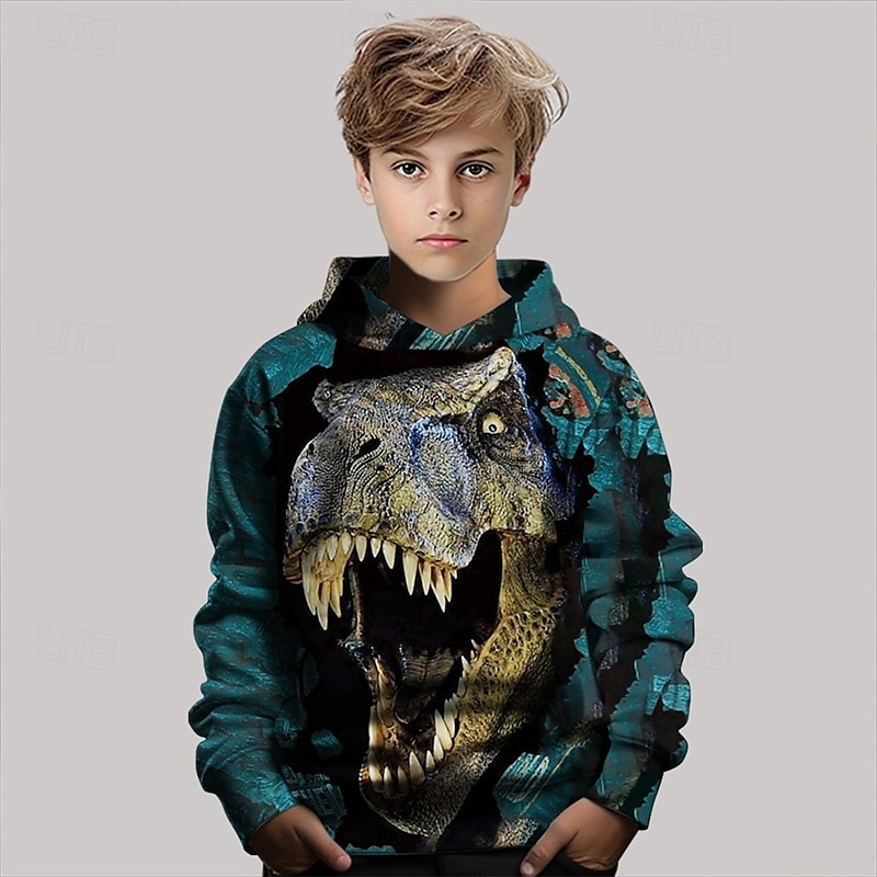 Pojkar 3D Dinosaurie Huvtröja Långärmad Vår Höst Mode Streetwear Barn 4-12 år Huva Utomhus Ledigt Dagligen Normal 2025 - $18.99 –P2
