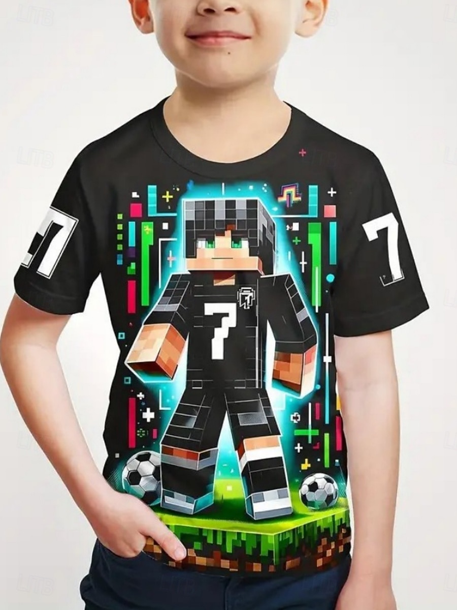 Pojkar 3D Grafisk Tecknat T-shirt Kortärmad Sommar Vår Mode Grundläggande Barn 4-12 år Rund hals Utomhus Ledigt Dagligen Normal 2025 - $11.99 –P3