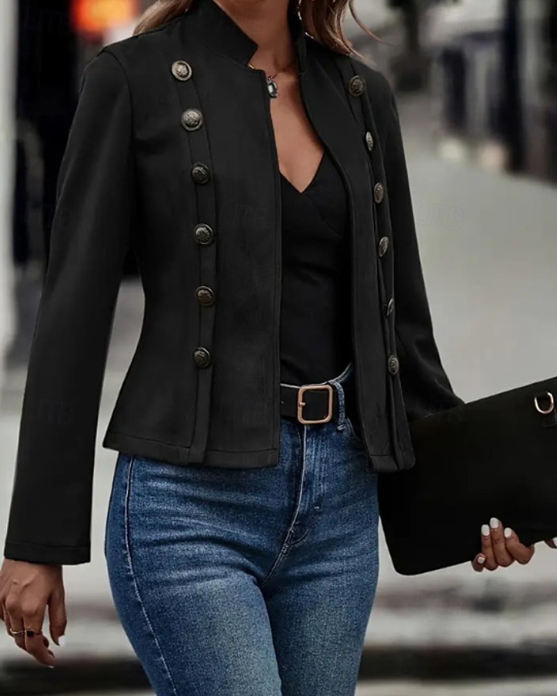 Γυναικεία Casual Jacket Άνετο Κουμπιά Ενεργό Καθημερινό Σκέτο ΕΞΩΤΕΡΙΚΟΥ ΧΩΡΟΥ Δρόμος Αργίες Καθημερινά Ρούχα Σταυρωτό Κανονικό Όρθιος Γιακάς Κανονικό Μακρυμάνικο Εξωτερικά ενδύματα Μαύρο Καφέ 2025 - $34.99 –P6