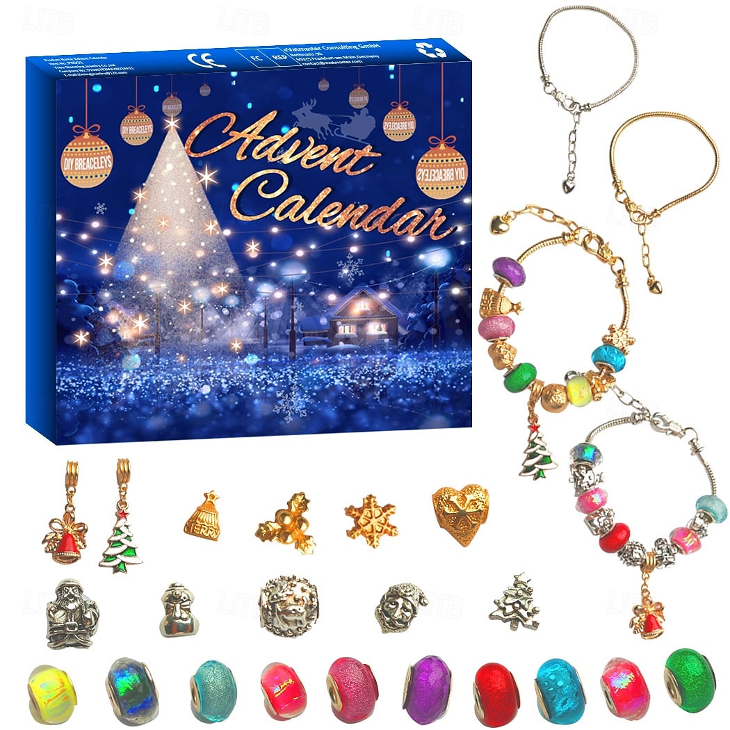 Christmas Advent Calendar Bracelets 2025 for Girls, 24 Days DIY Jewelry Making Kit with 22 Charm Beads and 2 Adjustable Bracelets, Xmas Countdown Gift for Kids Teens Women 2025 - $20.99 –P2