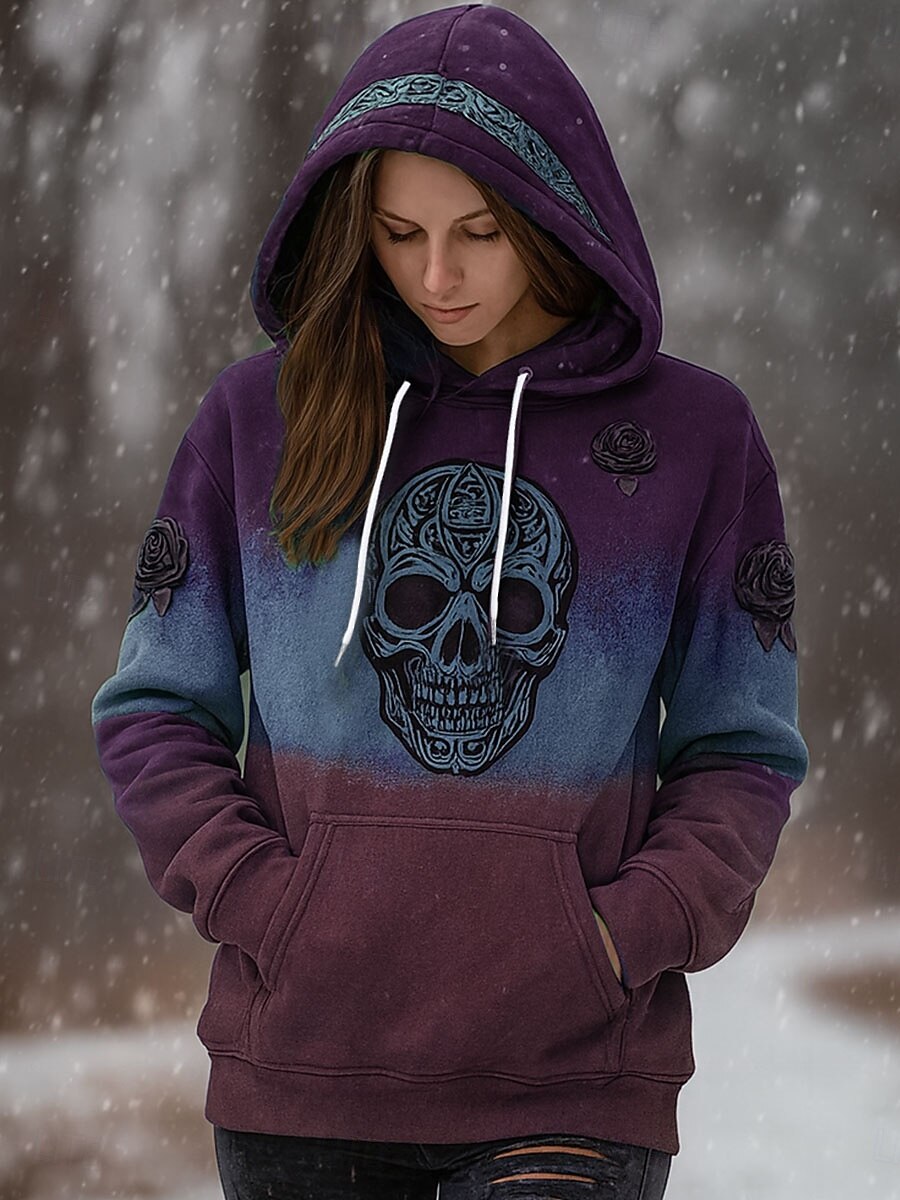 Per donna Felpa con cappuccio Grafico Teschio Casual Manica Lunga Con Cappuccio Top Regolari Abbigliamento da sera Streetwear Abbigliamento Quotidiano Blu Viola Marrone Verde Grigio Primavera Autunno del 2025 a $27.99 –P3