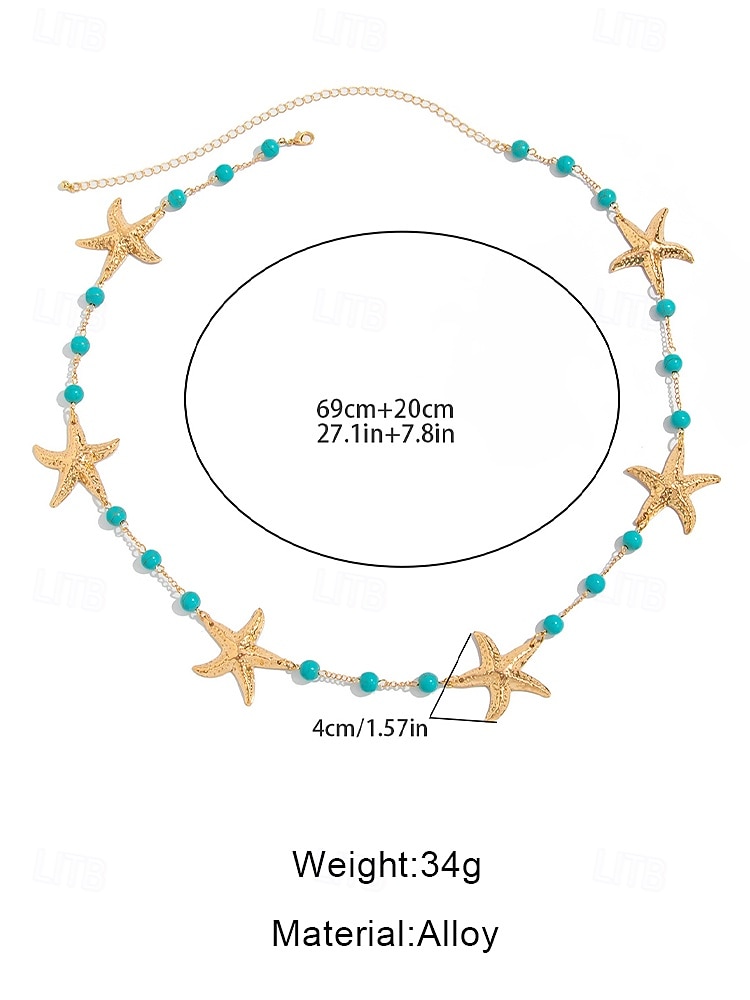 Dames zeester turquoise kralen tailleketting riem - bohemian alloy strand lichaamssieraden voor zomeroutfits en vakantielooks 2026 - $11.99 –P9
