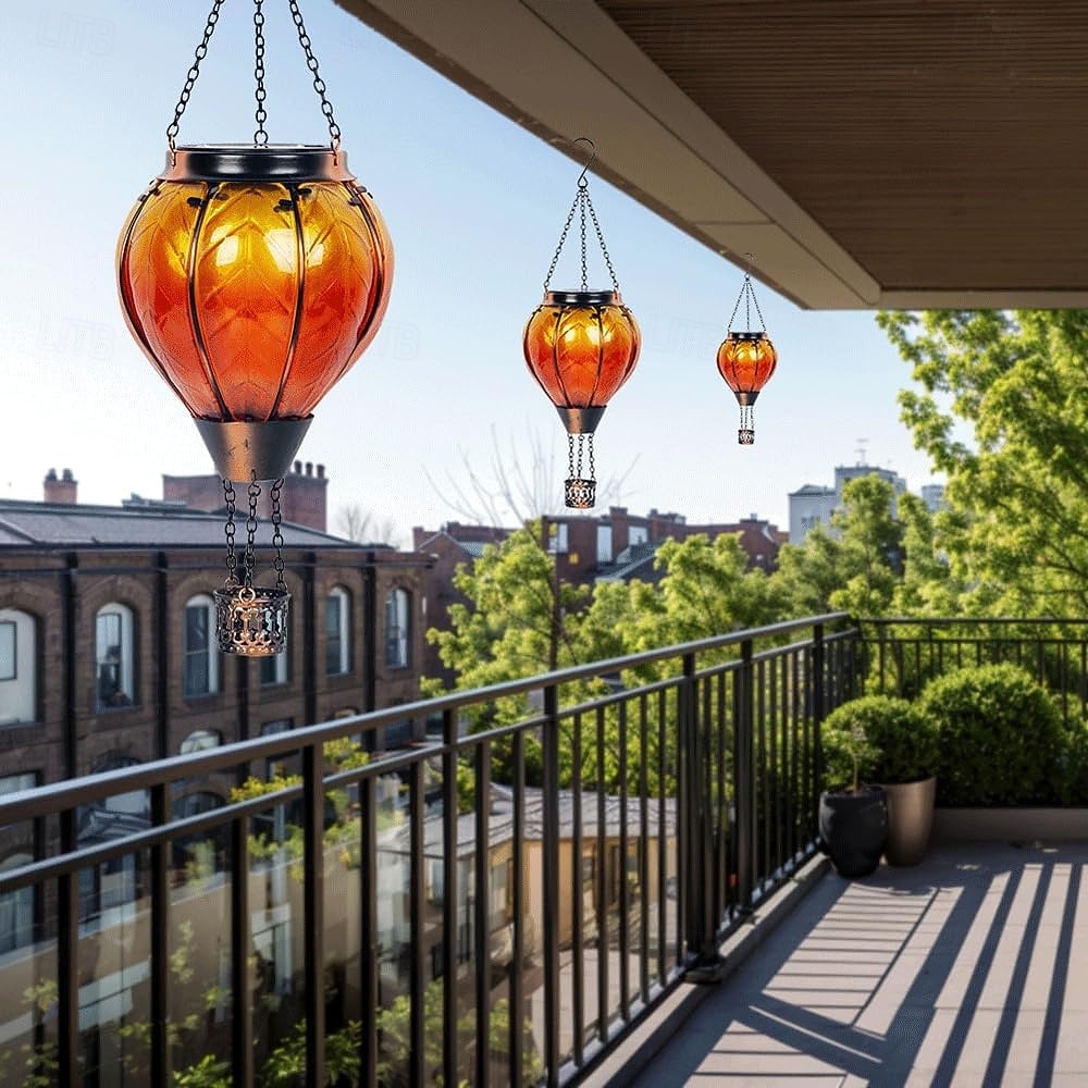 hőlégballon napelemes lámpa kültéri narancssárga piros vízálló függő napelemes lámpa pásztorhoroggal kerti teraszra verandára fa pavilon ünnepi dekoráció ajándék 2026 - $28.99 –P8