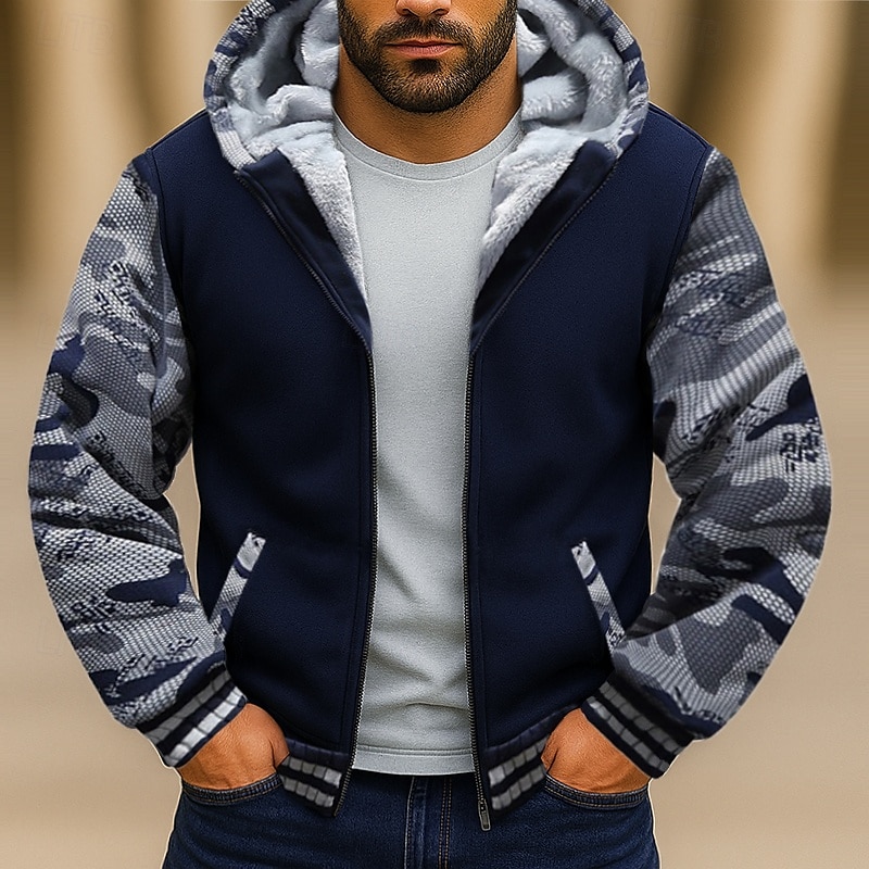 Hombre Sudadera Sudadera con capucha y cremallera completa Sudadera con capucha de lana Sudadera con capucha forrada de polar Azul Marino Gris Claro Gris Oscuro Con Capucha Plano Retazos Bloque de 2025 - $27.99 –P1