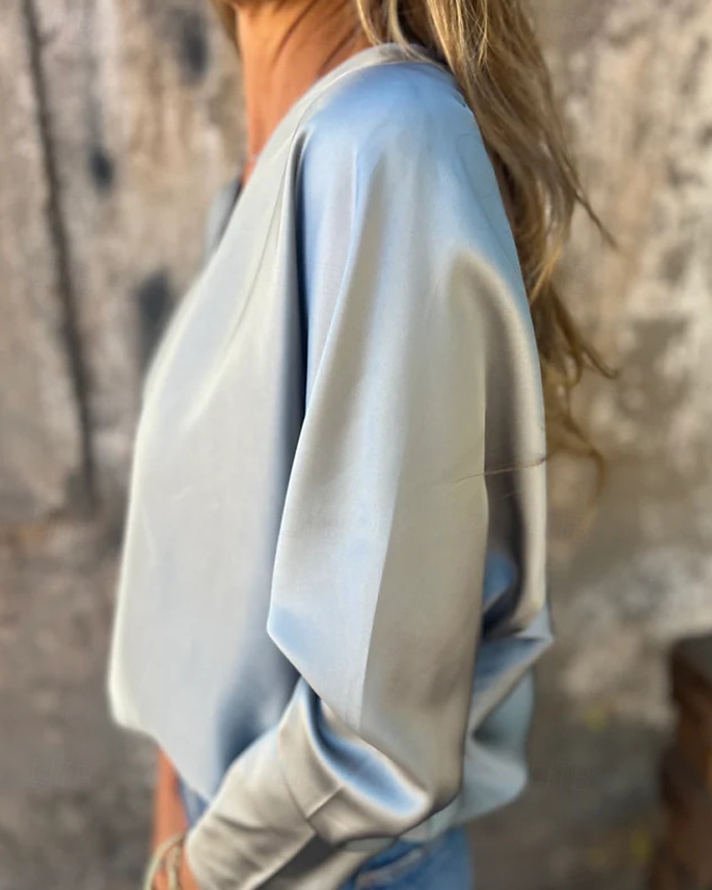 Damen Hemd Bluse Einfach Modern Lässig Langarm V Ausschnitt Normale Oberteile Täglich Ausgehen Schwarz Champagner Braun Aprikose Grau Herbst 2025 - $21.99 –P17