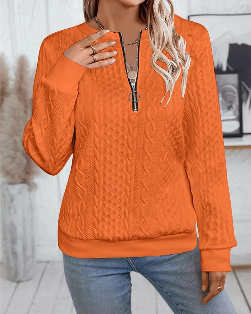 Per donna Felpa con texture Felpe Felpe con cerniera Semplice Streetwear Casual Comodo Manica Lunga Collo Alto Top Regolari Streetwear Ferie Uscire Zip a un quarto Bianco Rosa Vino Rosa scuro Blu del 2025 a $22.99 –P15