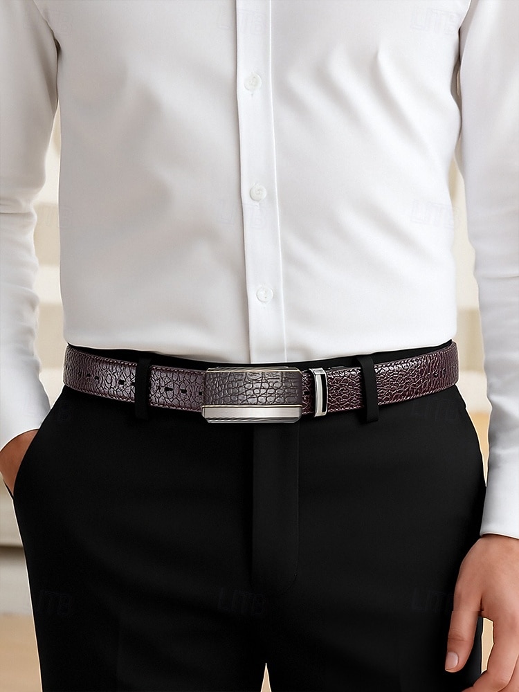 Męski pasek ze skóry ekologicznej z wzorem krokodyla – regulowany pasek z automatyczną klamrą do garnituru, do noszenia w pracy, na co dzień i na co dzień 2026 - $11.99 –P2