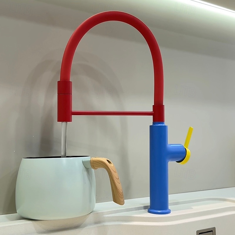 Robinet de cuisine - Poignée unique à un trou Électroplaqué / Finitions peintes Extractible / Rétractable / Bec Standard / Arc haut / haut Ensemble central Moderne Contemporain Kitchen Taps de 2025 ? $145.99 –P8