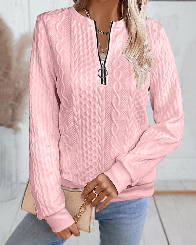 Per donna Felpa con texture Felpe Felpe con cerniera Semplice Streetwear Casual Comodo Manica Lunga Collo Alto Top Regolari Streetwear Ferie Uscire Zip a un quarto Bianco Rosa Vino Rosa scuro Blu del 2025 a $22.99 –P7