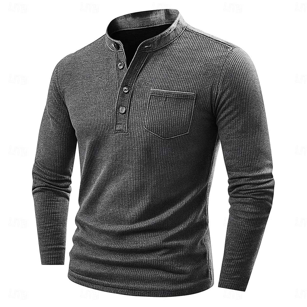 Herren T Shirt Geripptes Strick-T-Shirt Langarm Henley Ganzjahres Einfarbig Traditionell / Vintage Lässig Tasche Outdoor Heim Sport & Outdoor Marineblau Blau Braun Top T-Shirt für Herren 2025 - $23.99 –P4