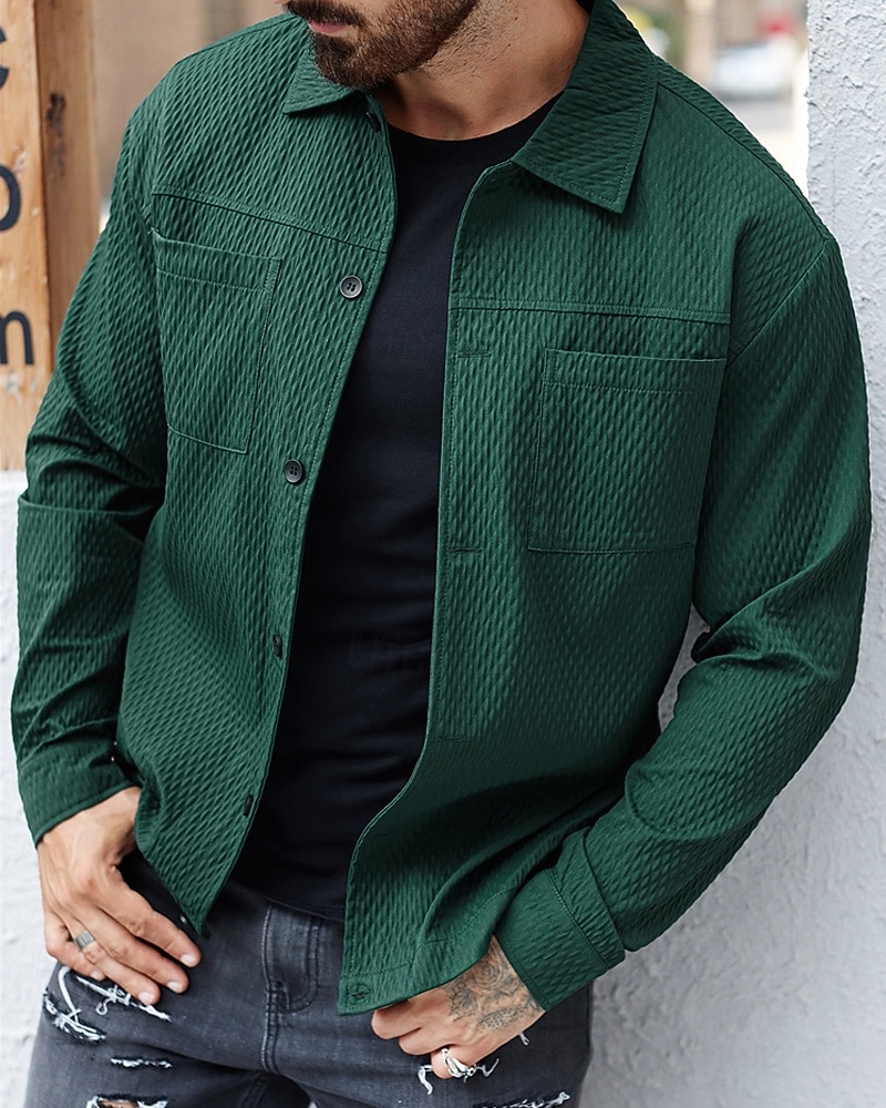 Herren Leichte Jacke Freizeitjacke Urlaub Täglich Atmungsaktiv Jacquard Tasche Frühling Herbst Einfach Mode Klassisch Revers Regulär Dunkelgrün Braun Jacken 2026 - $33.99 –P8