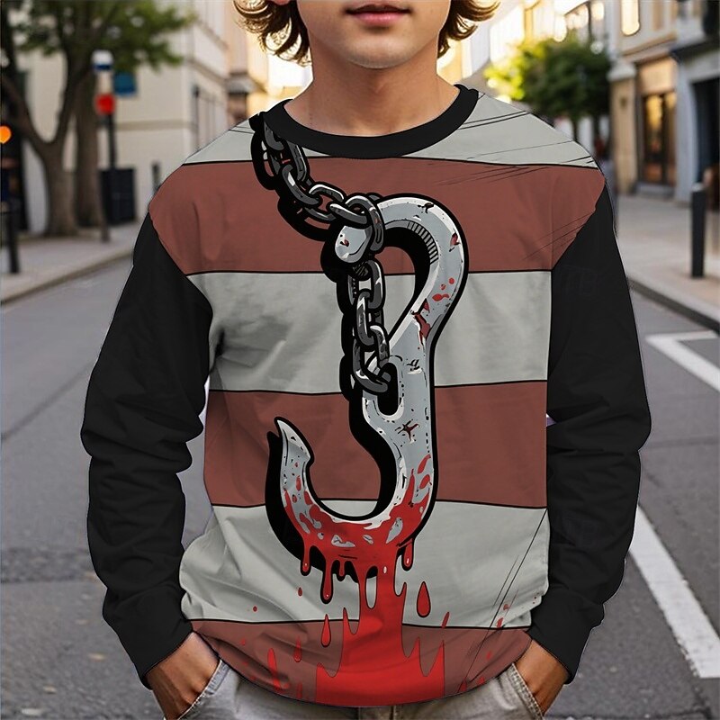 Halloween Pojkar 3D Tecknat Rand T-shirt Långärmad Vår Höst Mode Grundläggande Barn 4-12 år Rund hals Utomhus Ledigt Dagligen Normal 2025 - $13.99 –P5