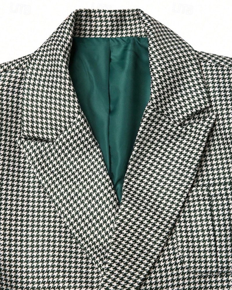 Herr Kavaj Företag Cocktailfest Bröllopsfest Mode Ledigt Vår Höst Polyester Hundtandsmönster Ficka Knappar Bekväm Dubbelknäppt Blazer Grön 2025 - $51.99 –P6