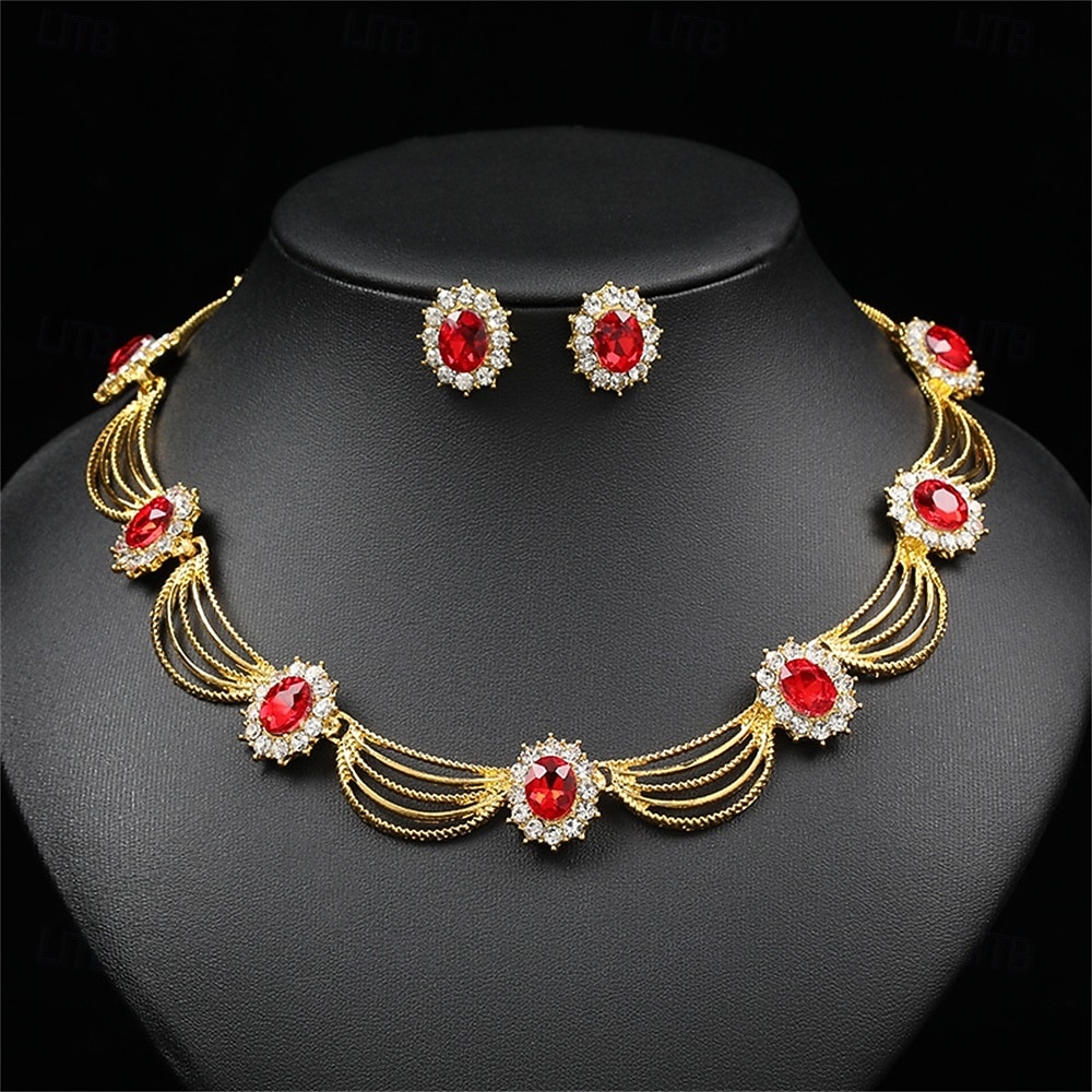 Juego de Joyas 2 Cromo Pendientes Collare Mujer Elegante Vintage Moda Estilo retro Clásico Redondo Conjunto de joyas Para Boda Fiesta Invitado a la boda 2025 - $14.99 –P4