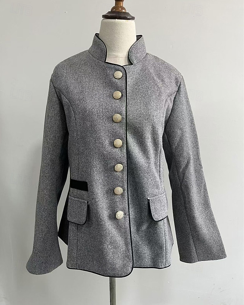 Dame Trenchcoat Hold Varm Bekvem Lomme Knapper Mote Utendørs عادي Ut på byen Helg Enkeltkneppet Normal Høy krage Normal Langermet Yttertøy kaffe Grå Høst Vinter 2025 - $44.99 –P5