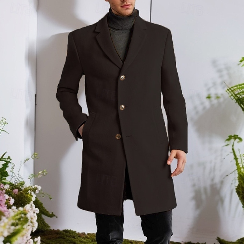 Herren Mantel Trenchcoat Langer Trenchcoat Urlaub Täglich Herbst Winter Polyester Winddicht Warm Oberbekleidung Bekleidung Mode Klassisch Einfach Tasche Revers Einreihig 2025 - $44.99 –P6