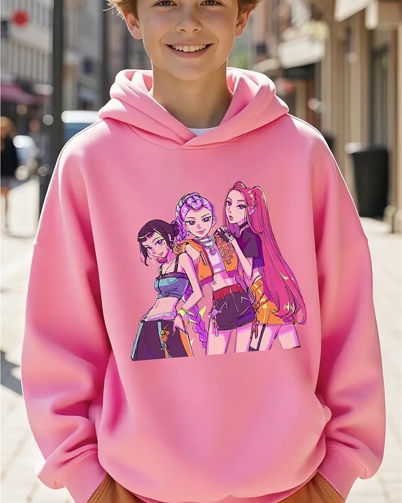 Kpop Demon Hunters pojkhuvtröja med grafisk design - långärmad, avslappnad tröja med livfullt anime-tryck för höst/vinter, perfekt för vardagskläder eller speciella tillfällen. Kpop-huvtröja 2025 - $18.99 –P1