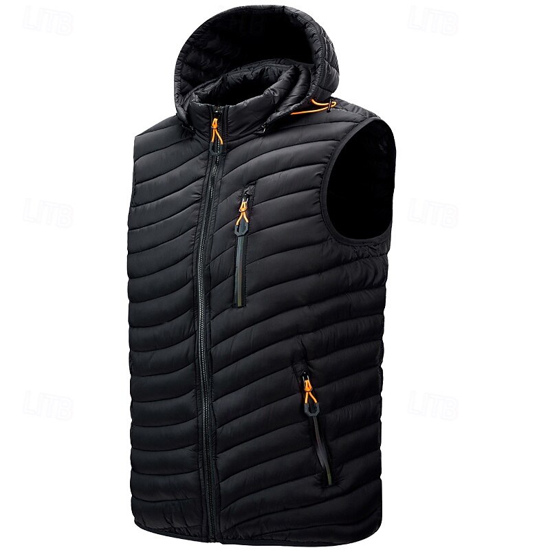 Pánské Puffer Vesta Kamizelka Vesta Dovolená Denní Rande Módní Na běžné nošení Zima Kapsy Polyester Zahřívací Pohodlné Pevná barva Zip Kapuce Běžný Černá Fialová Vodní modrá Armádní zelená Vesta 2025 - $44.99 –P3