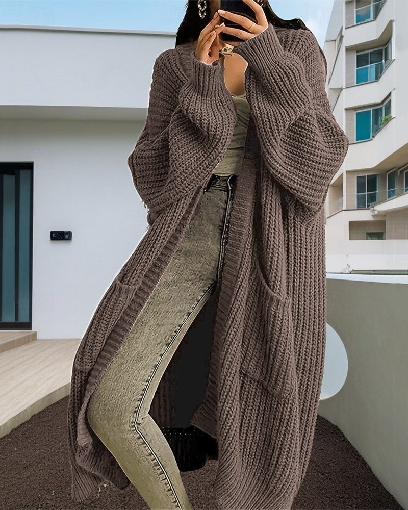 Naisten Neulos Neule Muoti Katutyyli Vapaa-aika Puhdas väri Joustin Avoin etuosa Tasku Kudottu Pitkähihainen Pitkät topit Neuloa ulko- Päivittäin Viikonloppu Viininpunainen Musta Syksy Talvi 2025 - $13.99 –P5