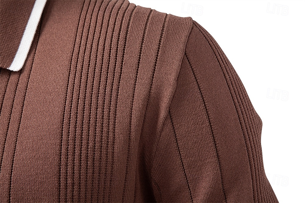 Herre Pullover genser Strikke Vanlige topper Fargeblokk Knapper Helfarge Polokrage Årgang Daglig Skole Hjem Klær Vår Høst Blå Brun S M L 2025 - $32.99 –P13