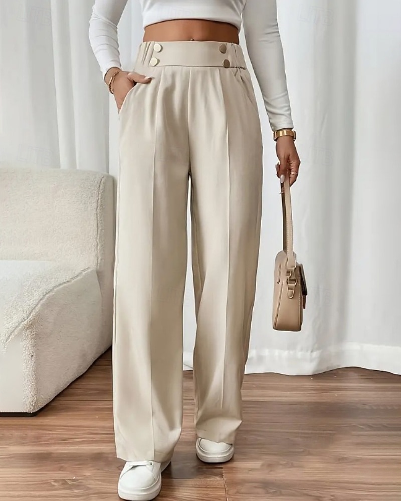 Жен. Широкие Костюм Мода Уличный стиль Полная длина Средняя талия Полотняное плетение Карман Эластичная талия Удобный Официальные Офис Для улицы Абрикосовый Серый Черный Светло-зеленый Осень 2025 - $19.99 –P8