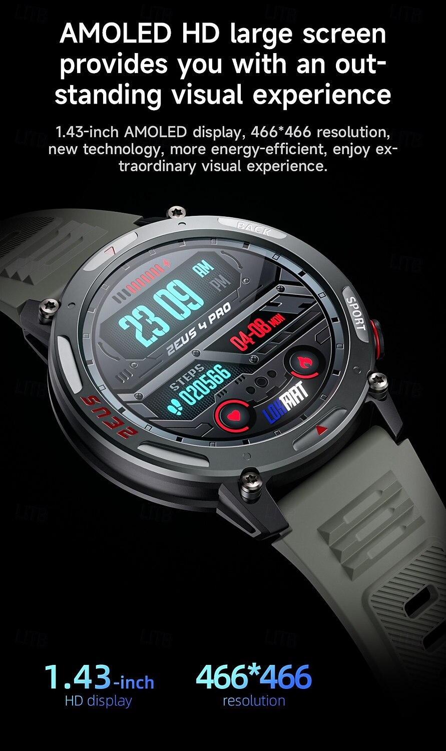 LOKMAT ZEUS 4 PRO Умные часы 1.43 дюймовый Смарт Часы Bluetooth Контроль температуры Педометр Напоминание о звонке Совместим с Android iOS Женский Мужчины 2025 - $42.99 –P3