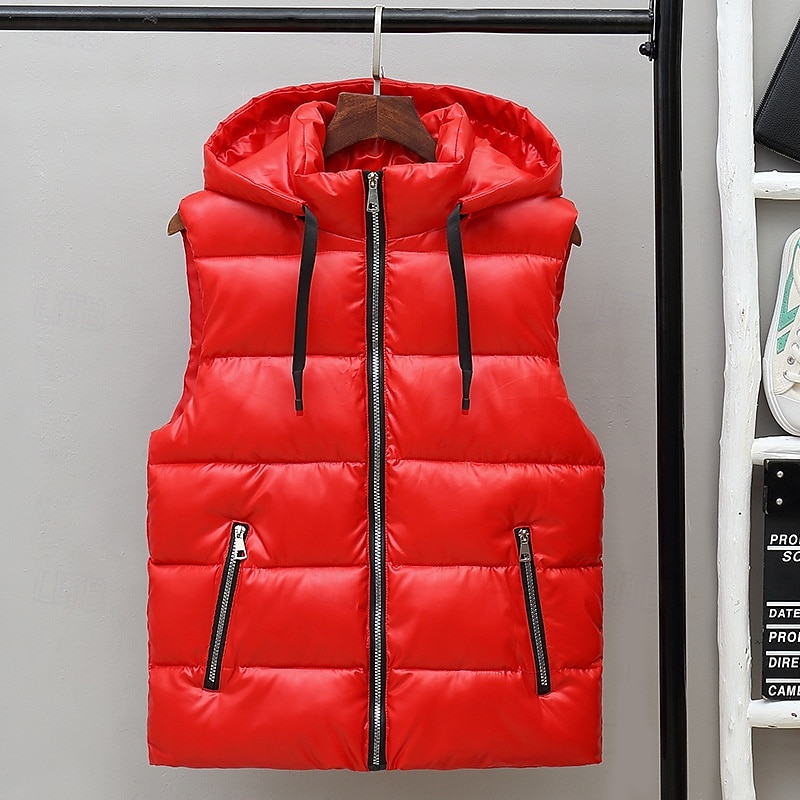 Pánské Puffer Vesta Kamizelka Vesta Dovolená Denní Rande Módní Na běžné nošení Podzim zima Kapsy Polyester Zahřívací Pohodlné Pevná barva Zip Kapuce Běžný Stříbrná Černá Rubínově červená Tmav 2025 - $33.99 –P10