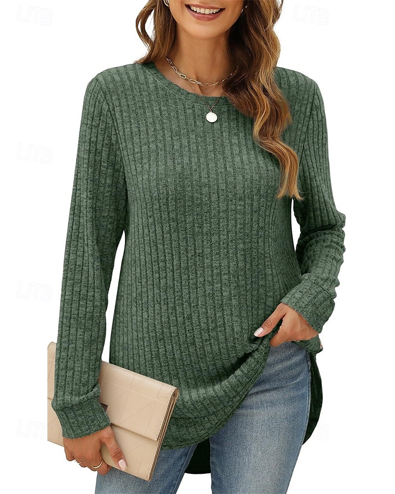 Damen Textur Bluse T Shirt T-Shirt Einfach Mode Modern Langarm Rundhalsausschnitt Normale Oberteile Täglich Ausgehen Asymmetrisch Schwarz Wein Fuchsie Braun Grün Frühling Herbst 2025 - $21.99 –P14