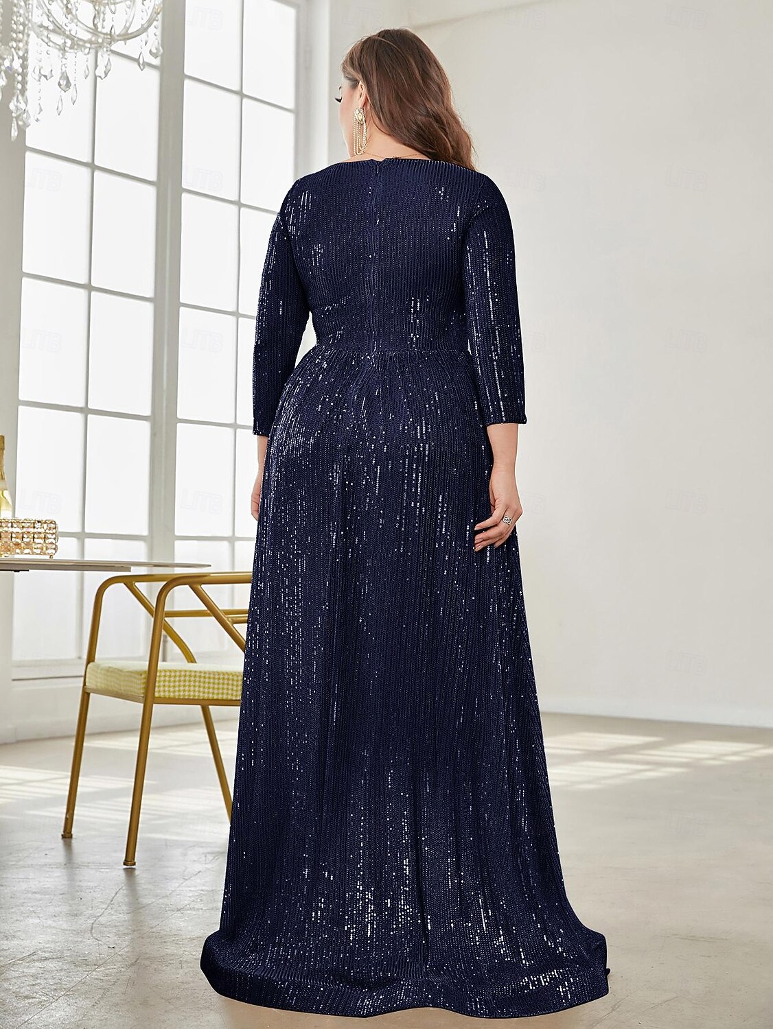 Linea ad A Lunghezza al pavimento Abiti da festa Elegante Manica Lunga Scollo a V Formale Invitato a matrimonio autunnale Con Paillettes con Glitter Paillettes del 2026 a $103.99 –P6