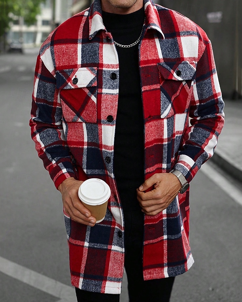 Bărbați Shacket Jachetă cămașă Jachete Iarnă Plisat Vacanță Purtare Zilnică Negru Roșu Vin Portocaliu Kaki Manșon Lung Rever Toamnă Iarnă Îmbrăcăminte Buzunar 2025 - $51.99 –P8