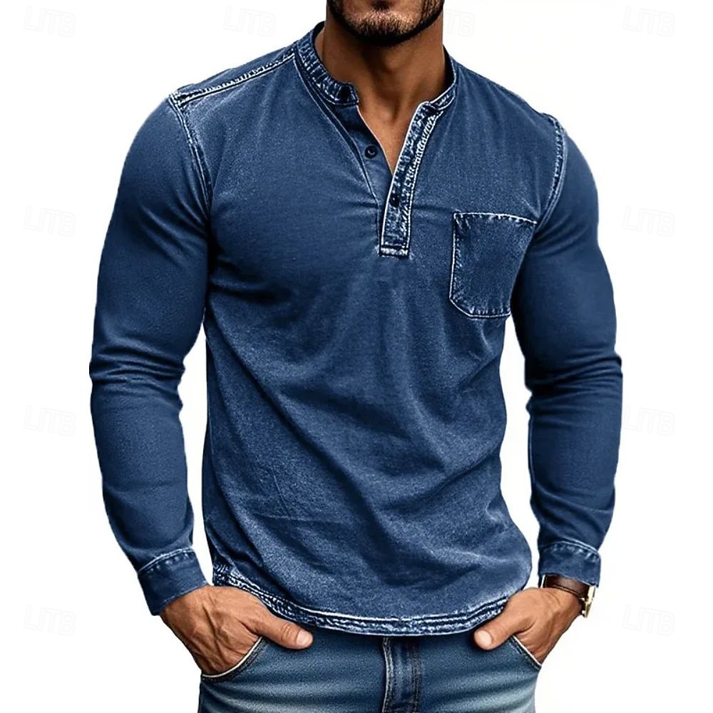 Herren Henley Hemd T-Shirt Langarmshirt Langarm Henley Herbst Winter Retro Mode Designer Nostalgisch Mode Jahrgang Urlaub Straße Ausgehen Schwarz Rosa Marineblau Top T-Shirt für Herren 2025 - $26.99 –P2