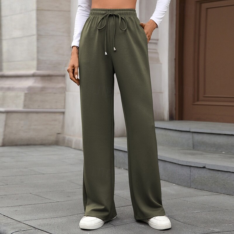 Femmes Slacks Droit Streetwear Occasionnel Longueur complète Naturel Uni Avec Poches Conception à cordon élastique Doux Fête Tenue quotidienne Week-end Rouge bordeaux Jacinthe Noir Vert Véronèse de 2025 ? $20.99 –P11